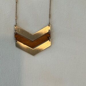 14” wood and gold chevron pendant necklace.